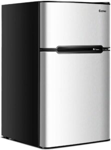 arlime mini fridge with freezer, 3.2 cu. ft, compact refrigerator w/double reversible door, removable glass shelves, adjustable thermostat, low noise, small refrigerator for dorm office bedroom, grey