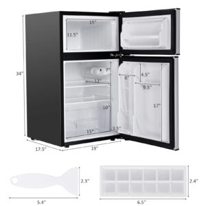ARLIME Mini Fridge with Freezer, 3.2 Cu. Ft, Compact Refrigerator w/Double Reversible Door, Removable Glass Shelves, Adjustable Thermostat, Low Noise, Small Refrigerator for Dorm Office Bedroom, Grey