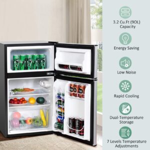 ARLIME Mini Fridge with Freezer, 3.2 Cu. Ft, Compact Refrigerator w/Double Reversible Door, Removable Glass Shelves, Adjustable Thermostat, Low Noise, Small Refrigerator for Dorm Office Bedroom, Grey