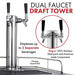 Kegco K199B-2P Kegerator Two Keg Beer Cooler - Premium Double Faucet D System Kit - Black Door