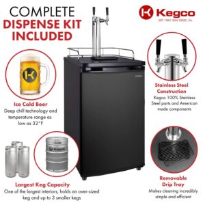 Kegco K199B-2P Kegerator Two Keg Beer Cooler - Premium Double Faucet D System Kit - Black Door