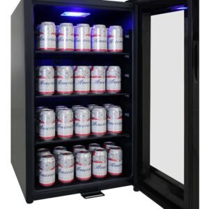 Vinotemp EL-BCU101-01 Refrigerator and Cooler Capacity Mini Drink Fridge with Touch Screen Temperature Control and Glass Door, 161 Can, Stainless Steel, 105 Beverage, Black