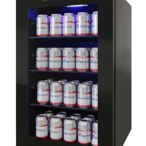 Vinotemp EL-BCU101-01 Refrigerator and Cooler Capacity Mini Drink Fridge with Touch Screen Temperature Control and Glass Door, 161 Can, Stainless Steel, 105 Beverage, Black