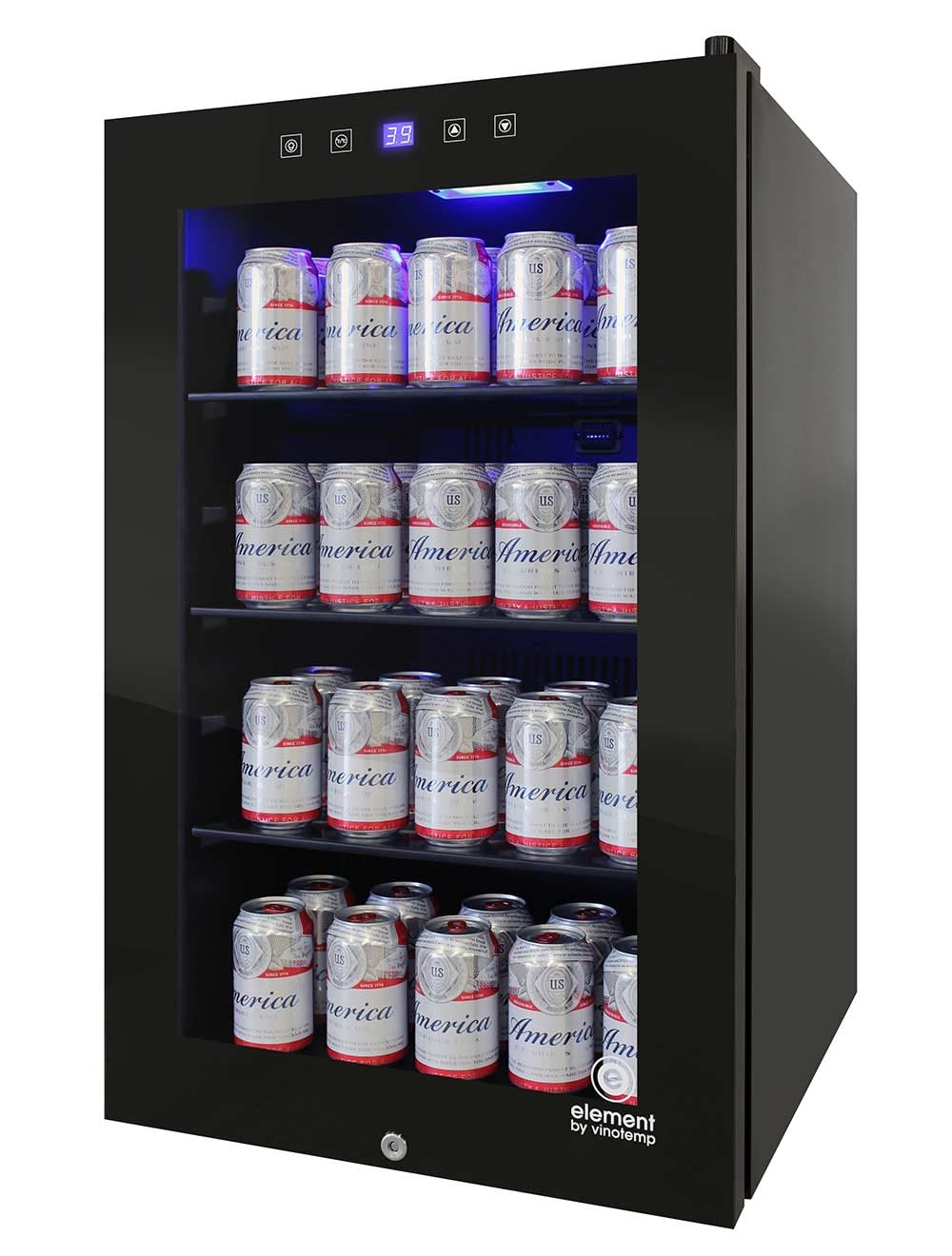 Vinotemp EL-BCU101-01 Refrigerator and Cooler Capacity Mini Drink Fridge with Touch Screen Temperature Control and Glass Door, 161 Can, Stainless Steel, 105 Beverage, Black