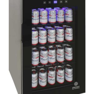 Vinotemp EL-BCU101-01 Refrigerator and Cooler Capacity Mini Drink Fridge with Touch Screen Temperature Control and Glass Door, 161 Can, Stainless Steel, 105 Beverage, Black