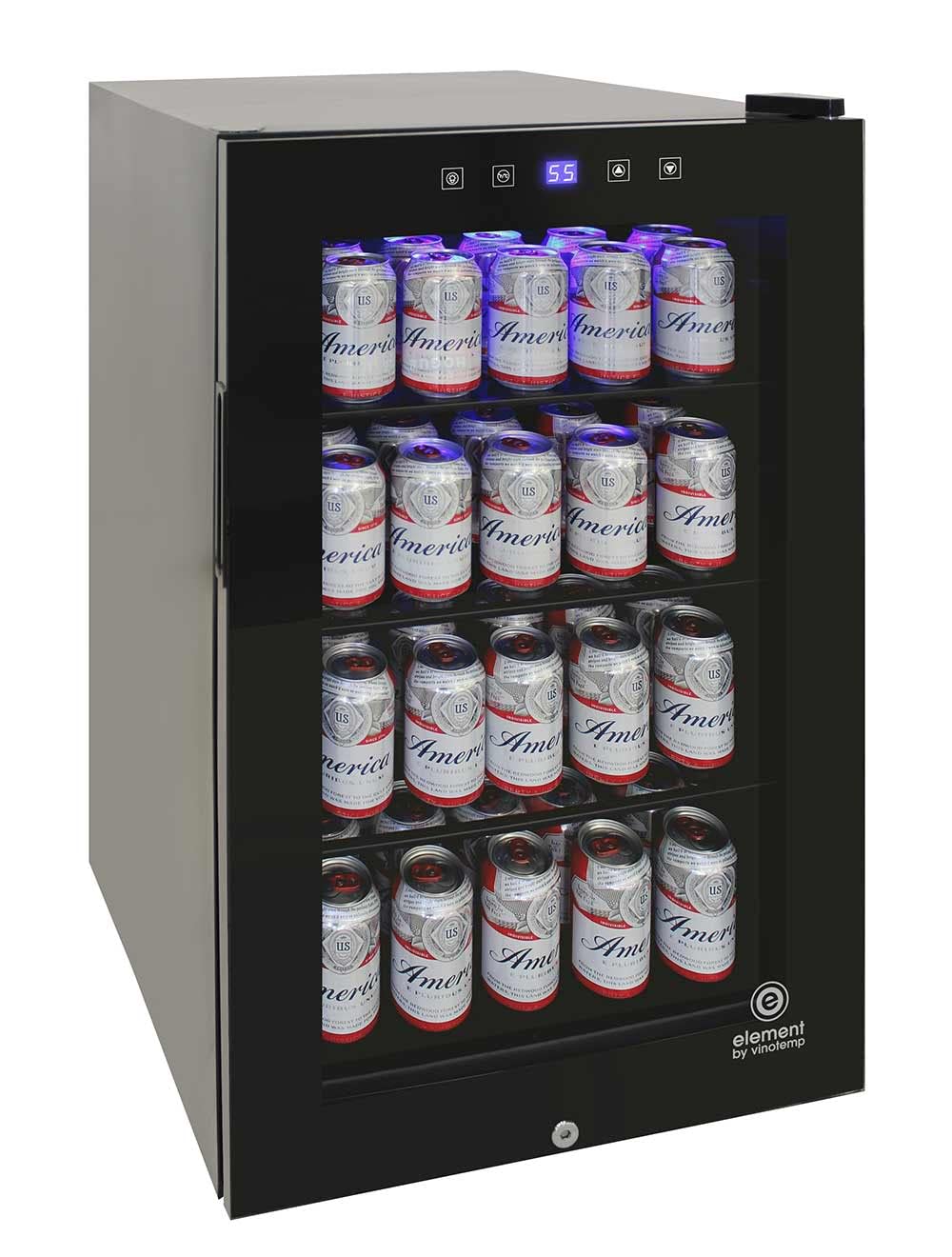 Vinotemp EL-BCU101-01 Refrigerator and Cooler Capacity Mini Drink Fridge with Touch Screen Temperature Control and Glass Door, 161 Can, Stainless Steel, 105 Beverage, Black