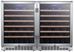 edgestar cwr532szdual 47 inch wide 106 bottle built-in side-by-side wine cooler with led lighting