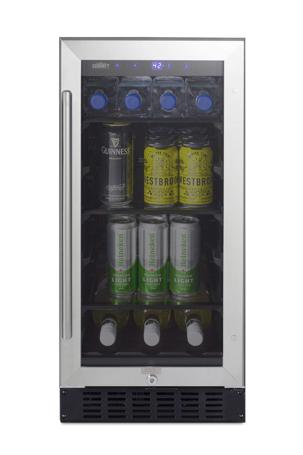 Summit Appliance ALBV15 ADA Compliant 15" Wide Built-in Undercounter Beverage Center for Home or Commercial Use with Glass Door, Automatic Defrost, Lock, Digital Thermostat and Black Cabinet