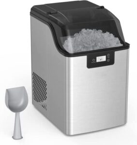 flexwill nugget ice maker, ice maker machine, 44lbs/24h output ice, 3qt water reservoir & self-cleaning portable ice maker with freestanding ice scoop, pellet ice maker for home bar party, silver