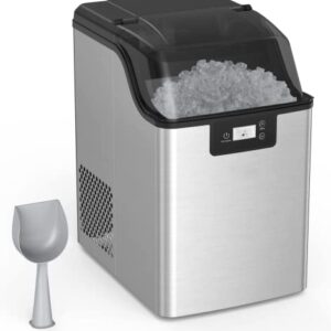 FlexWill Nugget Ice Maker, Ice Maker Machine, 44lbs/24H Output Ice, 3Qt Water Reservoir & Self-Cleaning Portable Ice Maker with Freestanding Ice Scoop, Pellet Ice Maker for Home Bar Party, Silver