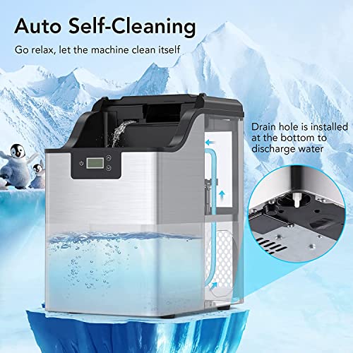 FlexWill Nugget Ice Maker, Ice Maker Machine, 44lbs/24H Output Ice, 3Qt Water Reservoir & Self-Cleaning Portable Ice Maker with Freestanding Ice Scoop, Pellet Ice Maker for Home Bar Party, Silver