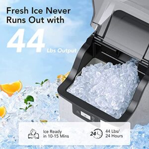 FlexWill Nugget Ice Maker, Ice Maker Machine, 44lbs/24H Output Ice, 3Qt Water Reservoir & Self-Cleaning Portable Ice Maker with Freestanding Ice Scoop, Pellet Ice Maker for Home Bar Party, Silver