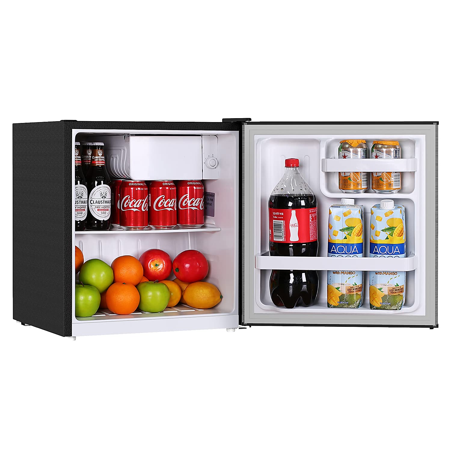 Frestec 1.7 Cu.Ft. Mini Fridge with Freezer, Energy Saving, Reversible Doors, 37 dB, 6 Adjustable Mechanical Thermostat for Bedroom, Office, Dorm, Black