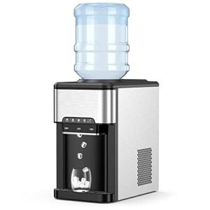 water dispenser with ice maker hot cold water cooler, 3-in-1 countertop 5 gallon water dispenser, top loading water cooler dispenser for home office dormitory