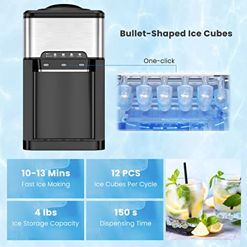 Water Dispenser with Ice Maker Hot Cold Water Cooler, 3-in-1 Countertop 5 Gallon Water Dispenser, Top Loading Water Cooler Dispenser for Home Office Dormitory