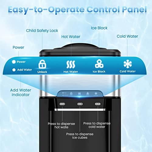 Water Dispenser with Ice Maker Hot Cold Water Cooler, 3-in-1 Countertop 5 Gallon Water Dispenser, Top Loading Water Cooler Dispenser for Home Office Dormitory