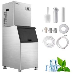commercial ice maker, sodaper 110v automatic ice making machine stainless steel 472 lbs/24h, storage capacity 350 lbs, freestanding ice maker machine for office/restaurant/bar/coffee