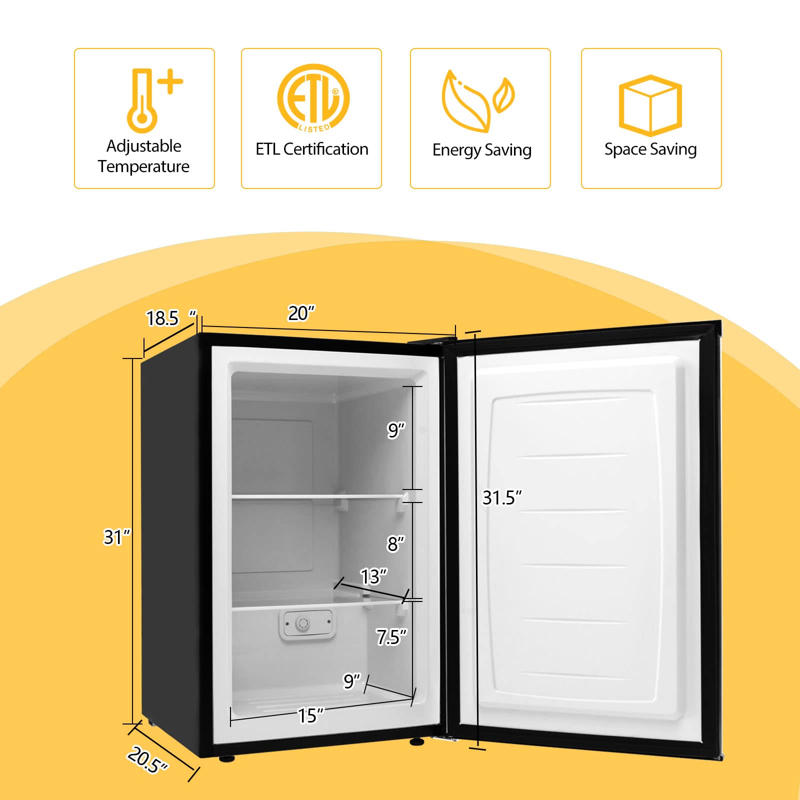 HOMGX Compact Upright Freezer, Mechanical Control Freezer w/7 Grade Adjustable Thermostat, EP23796 Upright Freezers