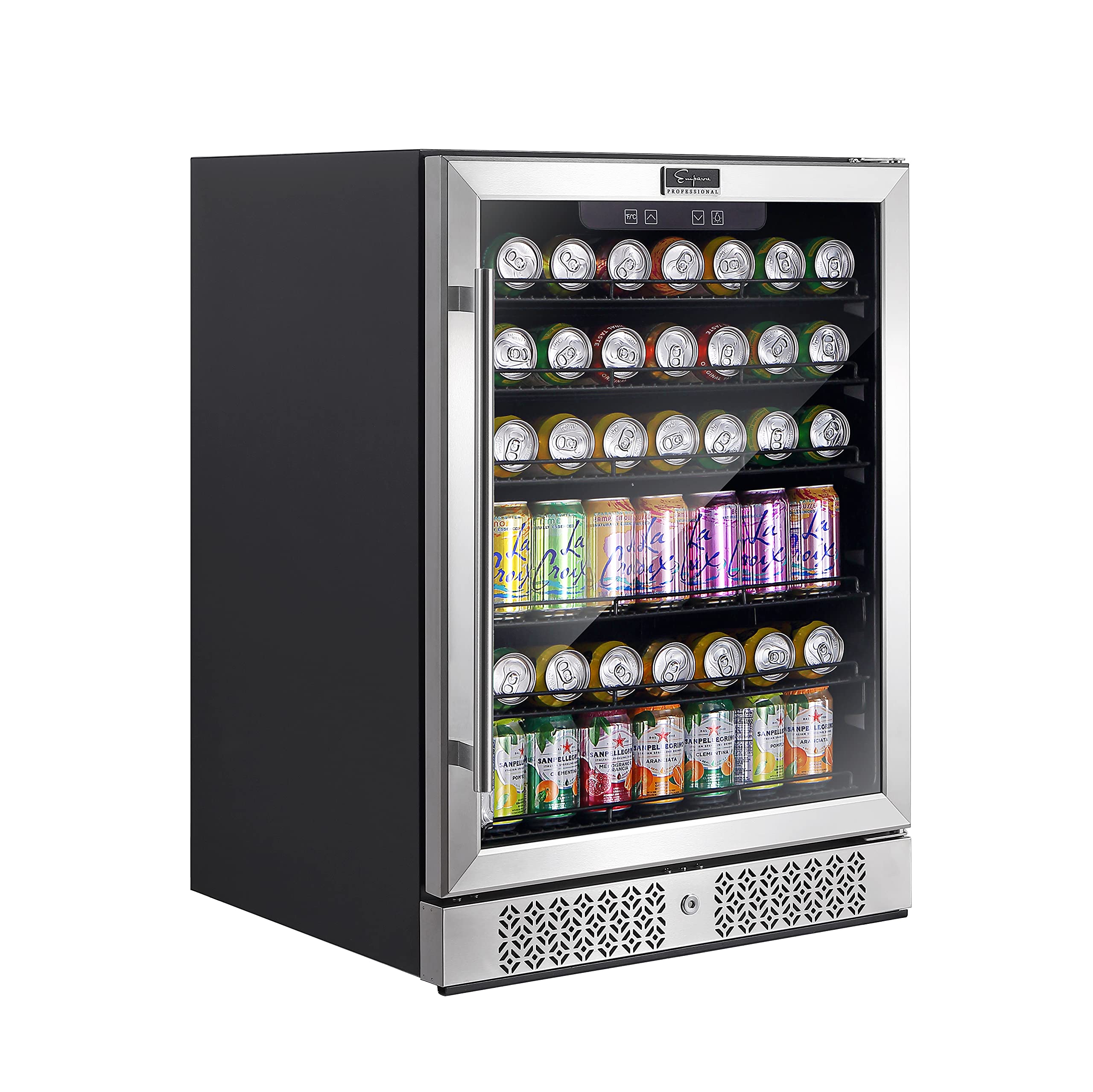 Empava EMPV-BR02S 140 Can Capacity Beverage, Mini Glass Door Built-in Counter or Freestanding Drink Fridge Cool Your Beer Soda to 37F for Kitchen, Bar or Office, 24 Inch, Stainless Steel