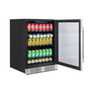 Empava EMPV-BR02S 140 Can Capacity Beverage, Mini Glass Door Built-in Counter or Freestanding Drink Fridge Cool Your Beer Soda to 37F for Kitchen, Bar or Office, 24 Inch, Stainless Steel