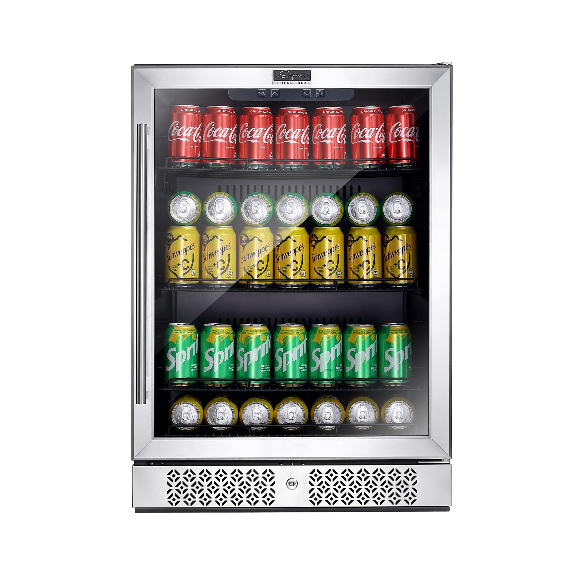 Empava EMPV-BR02S 140 Can Capacity Beverage, Mini Glass Door Built-in Counter or Freestanding Drink Fridge Cool Your Beer Soda to 37F for Kitchen, Bar or Office, 24 Inch, Stainless Steel