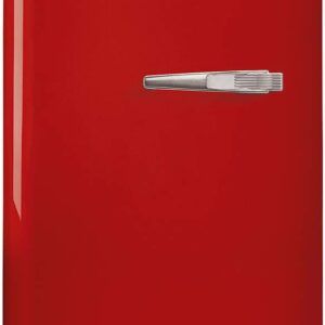 Smeg FAB5ULRD3 16" 50's Retro Style Series Compact Cooler with 1.5 cu. ft. Capacity Automatic Defrost LED Interior Lighting and Adjustable Shelves Red, Left Hand Hinge