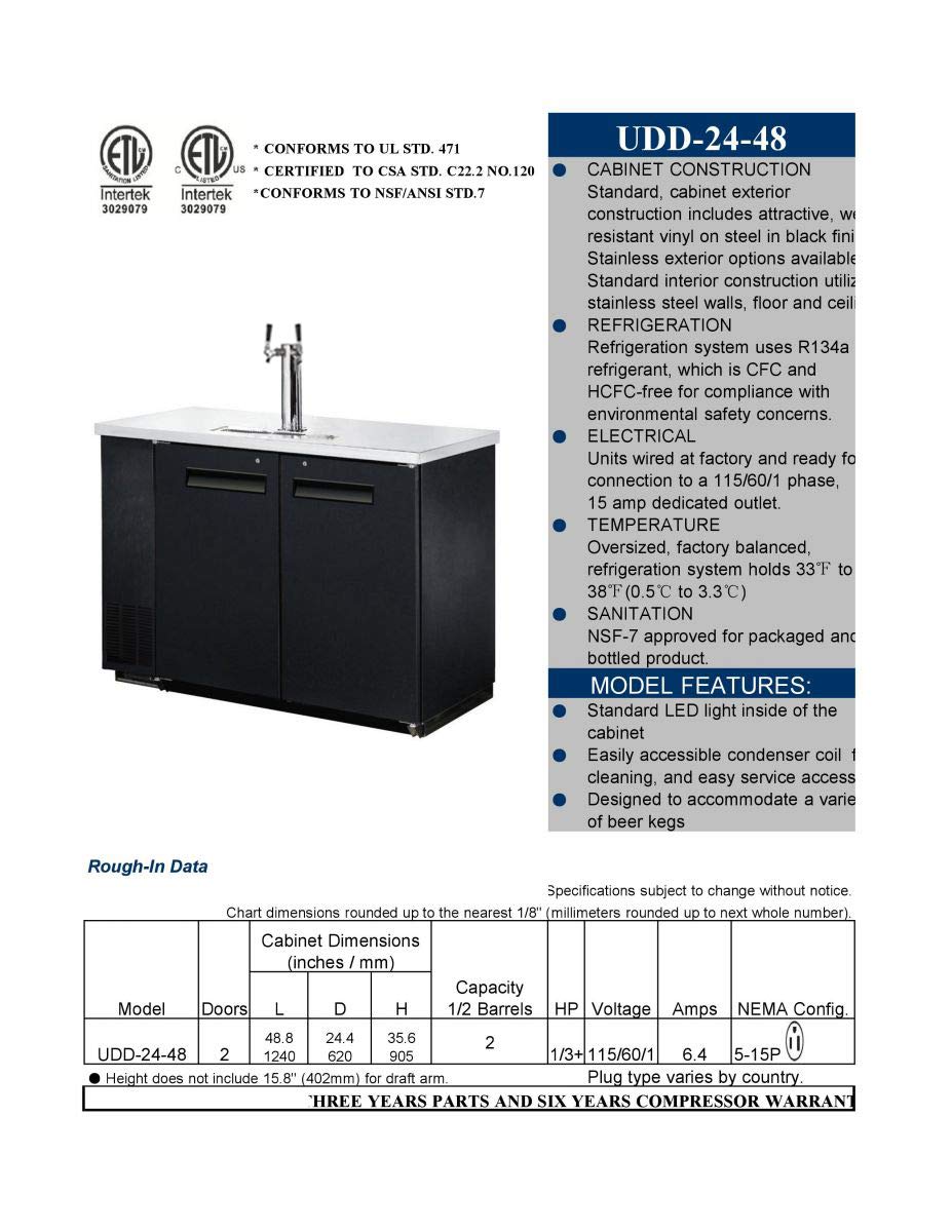 cooler depot Beer Keg Dispenser Kegerator 48" Commercial Refrigerator double Tap Black, Two Half Keg One Tower