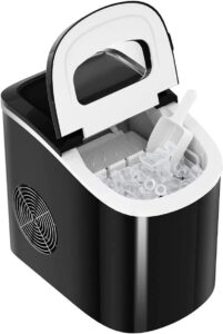 ldaily countertop ice maker, make 26 lbs ice in 24 hours, ice cubes ready in 6 mins, high efficiency ice maker with ice scoop and basket, portable and compact ice machine for home, office, black