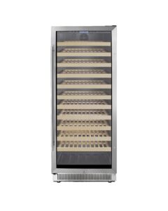 summit appliance swc1127b 24" wide single zone wine cellar; 127 bottles; automatic defrost; digital thermostat, versatile storage; wooden shelving and factory-installed lock