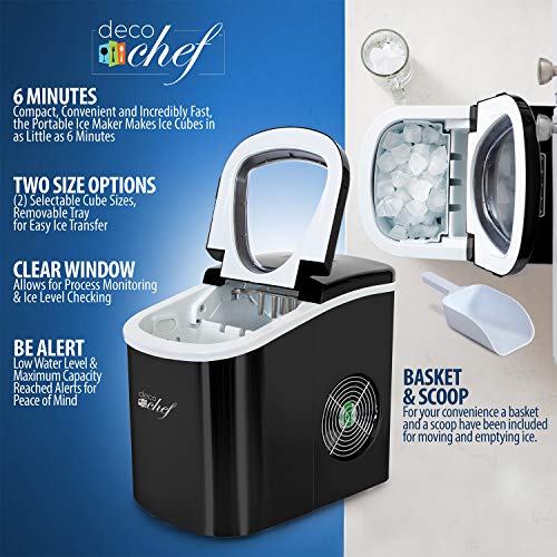 Deco Chef Black Compact Electric Top Load Ice Maker with The Smoothies Bible Recipe Book