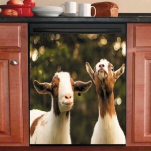 Farmhouse Dishwasher Magnet Cover, Docile Goats Kitchen Decor Magnetic Refrigerator Door Sticker Panel 23" W x 26" H