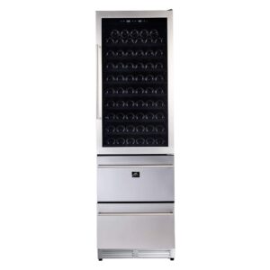 forno azienda 24” inch. freestanding wine cooler fridge with quiet dual temperature monitor zone, double layer glass door, display rack, multiple compartment 108 bottles, 55 cans