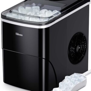 COMFEE 3.3 Cubic Feet Solo Series Retro Refrigerator Sleek Appearance HIPS Interior [Black] & Silonn Ice Makers Countertop, 9 Cubes Ready in 6 Mins, 26lbs in 24Hrs, Self-Cleaning Ice Machine