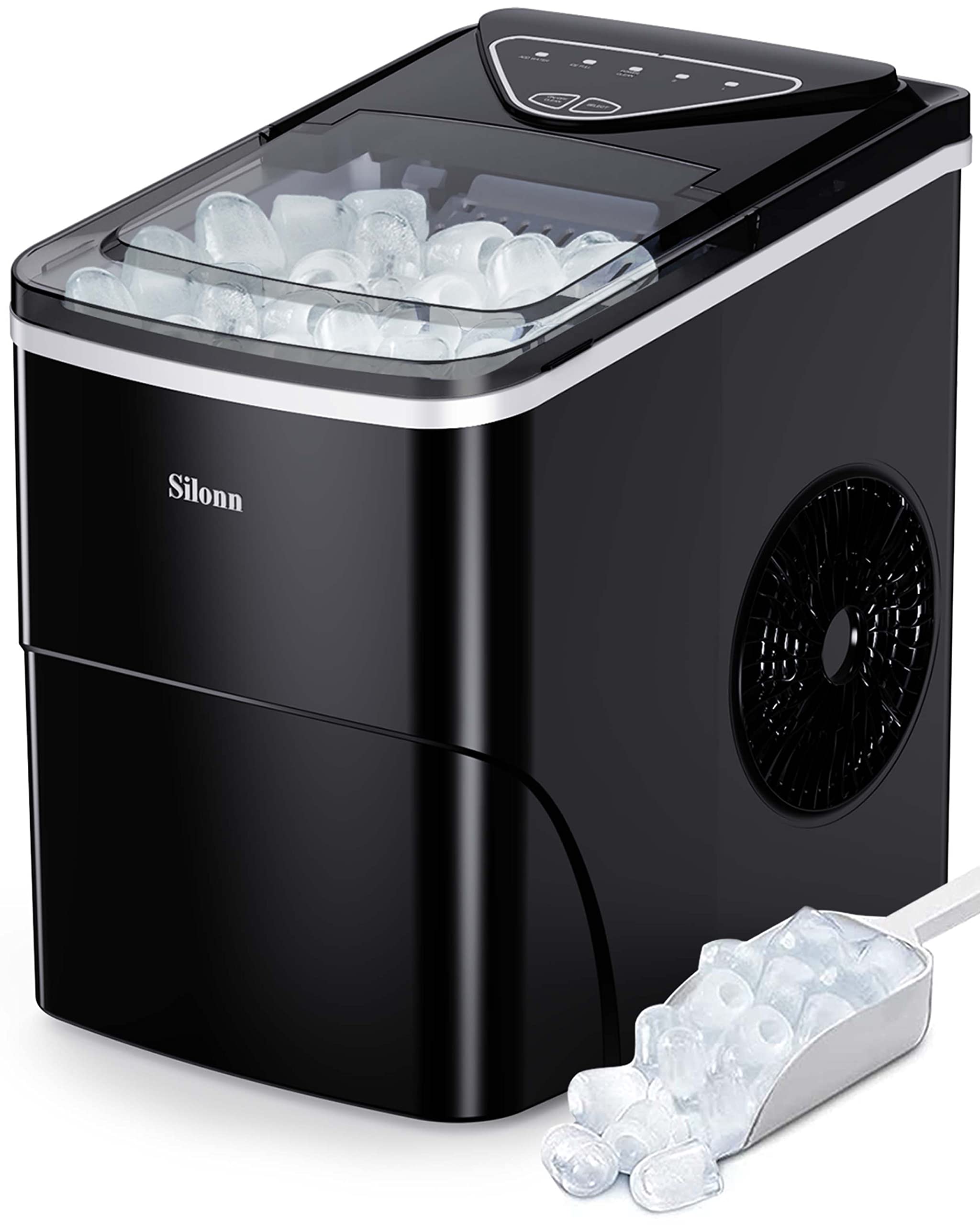 COMFEE 3.3 Cubic Feet Solo Series Retro Refrigerator Sleek Appearance HIPS Interior [Black] & Silonn Ice Makers Countertop, 9 Cubes Ready in 6 Mins, 26lbs in 24Hrs, Self-Cleaning Ice Machine