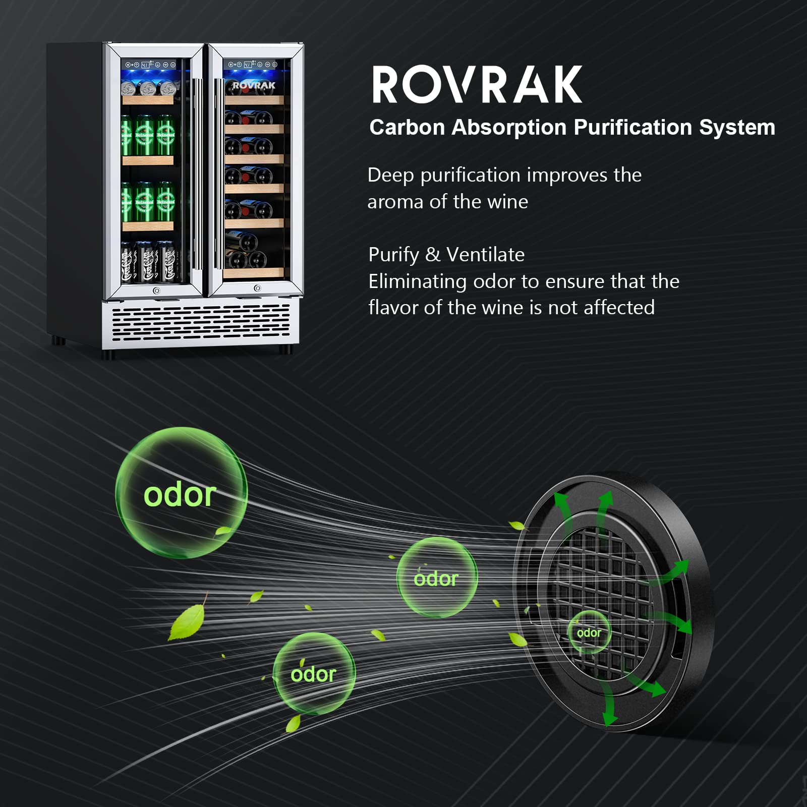 ROVRAk 2-in-1 Beverage and Wine Refrigerator, 24 Inch Dual Zone Quick Cooling Compressor Multifunctional Wine Cooler for 18 Bottle and 57 Cans