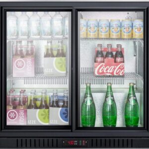 Summit SCR700B 36"" Freestanding Beverage Center with 7.4 cu. ft. Capacity 4 Adjustable Wire Shelves Lock Adjustable Thermostat and Automatic Defrost in Black
