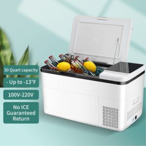 Car Refrigerator 12V 29 Quart 28Liters Portable Freezer Compact Refrigerators for Cars, Saloons Trucks Ships Up To -4 Degrees Fahrenheit Outdoor Travel Household White