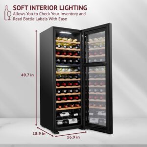 Schmecke 44 Bottle Dual Zone Wine Cooler Refrigerator | Large Freestanding Wine Cellar | 41f-64f Digital Temperature Control Wine Fridge For Red, White, Champagne or Sparkling Wine - Black