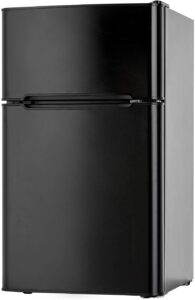 n a mini fridge compact refrigerator for dorm, garage, camper, basement or office, double door refrigerator and freezer, (black)