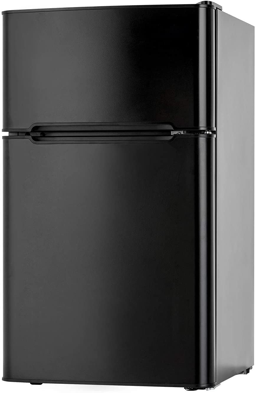 N A Mini Fridge Compact Refrigerator for Dorm, Garage, Camper, Basement or Office, Double Door Refrigerator and Freezer, (Black)