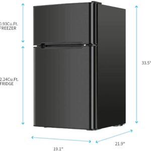N A Mini Fridge Compact Refrigerator for Dorm, Garage, Camper, Basement or Office, Double Door Refrigerator and Freezer, (Black)