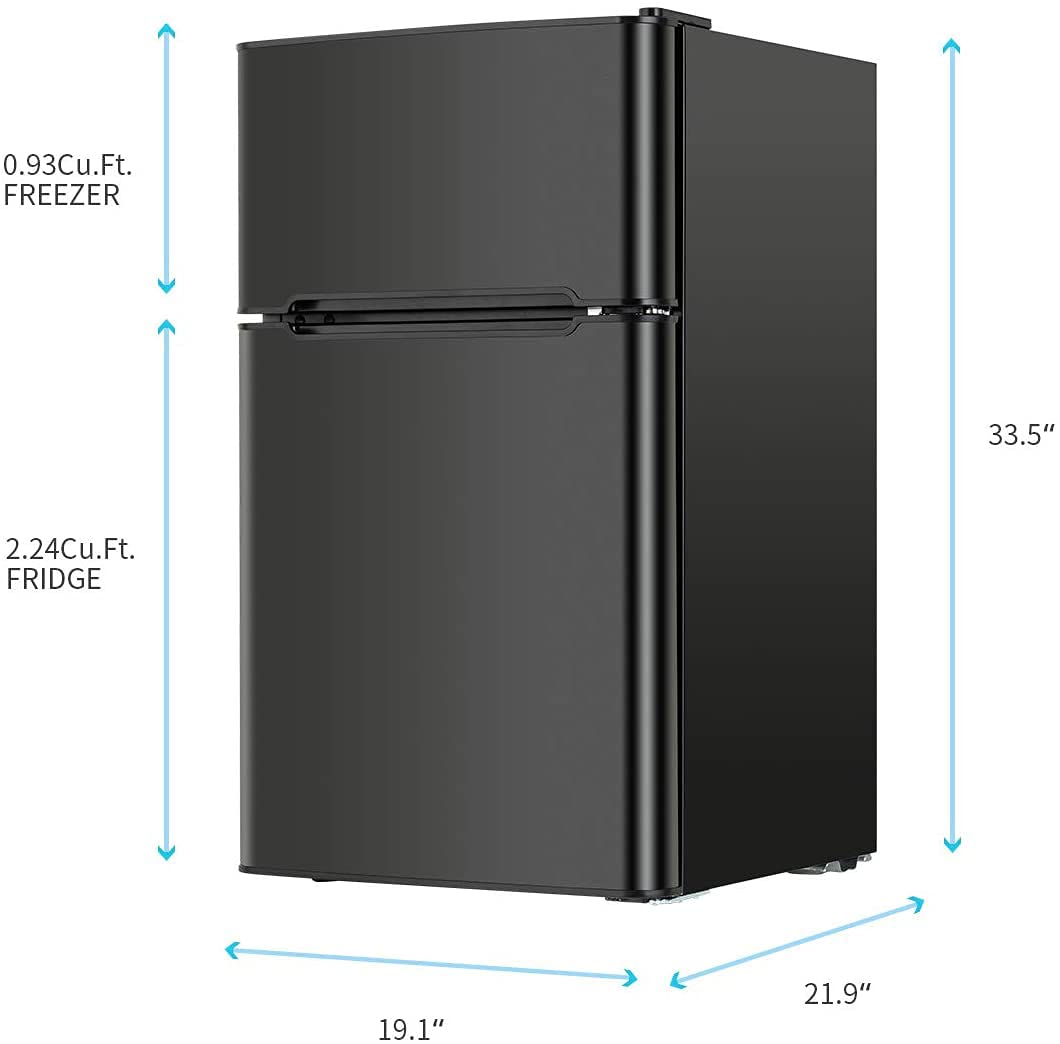 N A Mini Fridge Compact Refrigerator for Dorm, Garage, Camper, Basement or Office, Double Door Refrigerator and Freezer, (Black)