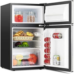 N A Mini Fridge Compact Refrigerator for Dorm, Garage, Camper, Basement or Office, Double Door Refrigerator and Freezer, (Black)