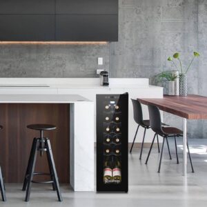 FRITHJILL Wine Cooler Refrigerator, Compressor Freestanding White/Red Wine Fridge with Clear Glass Door for Home Office