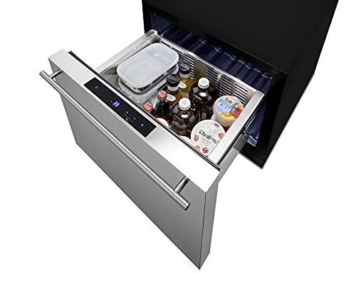 Summit Appliance FF1DSS 21.5" Wide Built-In Drawer Refrigerator, Black Cabinet, Stainless Steel Door, No Frost, 115V