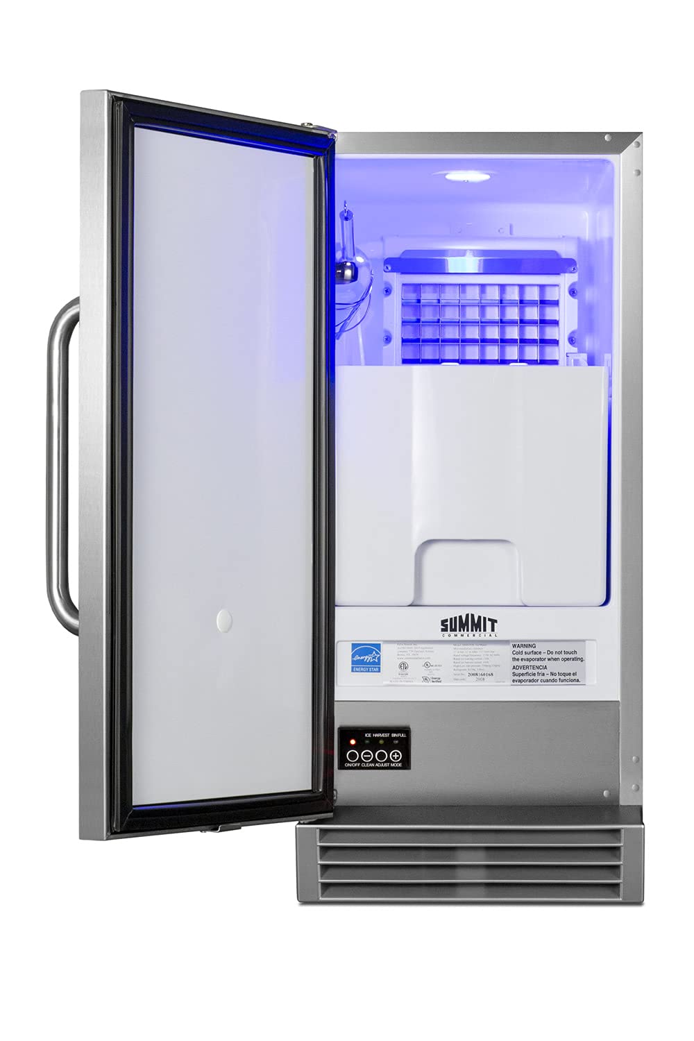 Summit Appliance BIM44GCSSIF Built-in 50 lb. Clear Icemaker; Commercially Approved; Interior Light; Built-in Pump; Leveling Legs; Automatic Defrost; Panel-Ready (Panel Not Included)