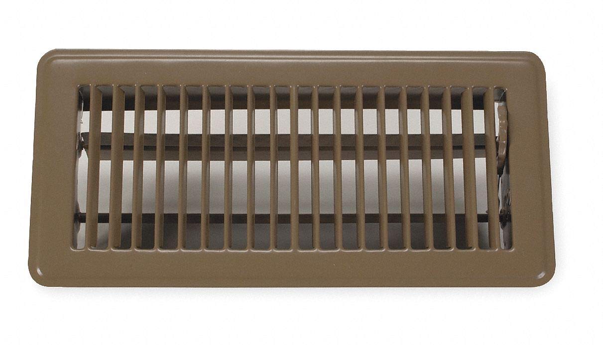 Floor Register, Louvered, Brown, 4 in Max. Duct Height (in.), 10 in Max. Duct Width (in.)-Each