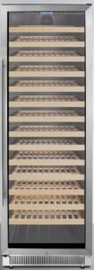 summit appliance swc1926b 24" wide single zone wine cellar for built-in or freestanding use with glass door with stainless steel trim, digital thermostat, wooden shelving and factory-installed lock