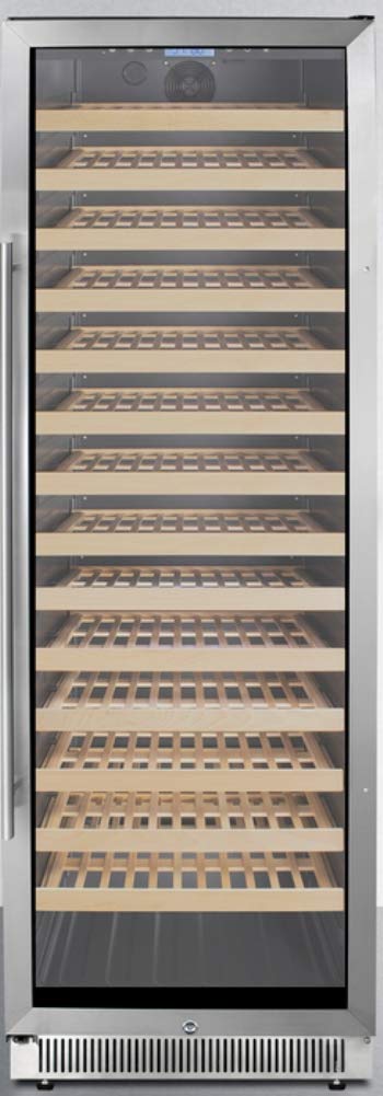 Summit Appliance SWC1926B 24" Wide Single Zone Wine Cellar For Built-In or Freestanding Use with Glass Door with Stainless Steel Trim, Digital Thermostat, Wooden Shelving and Factory-Installed Lock