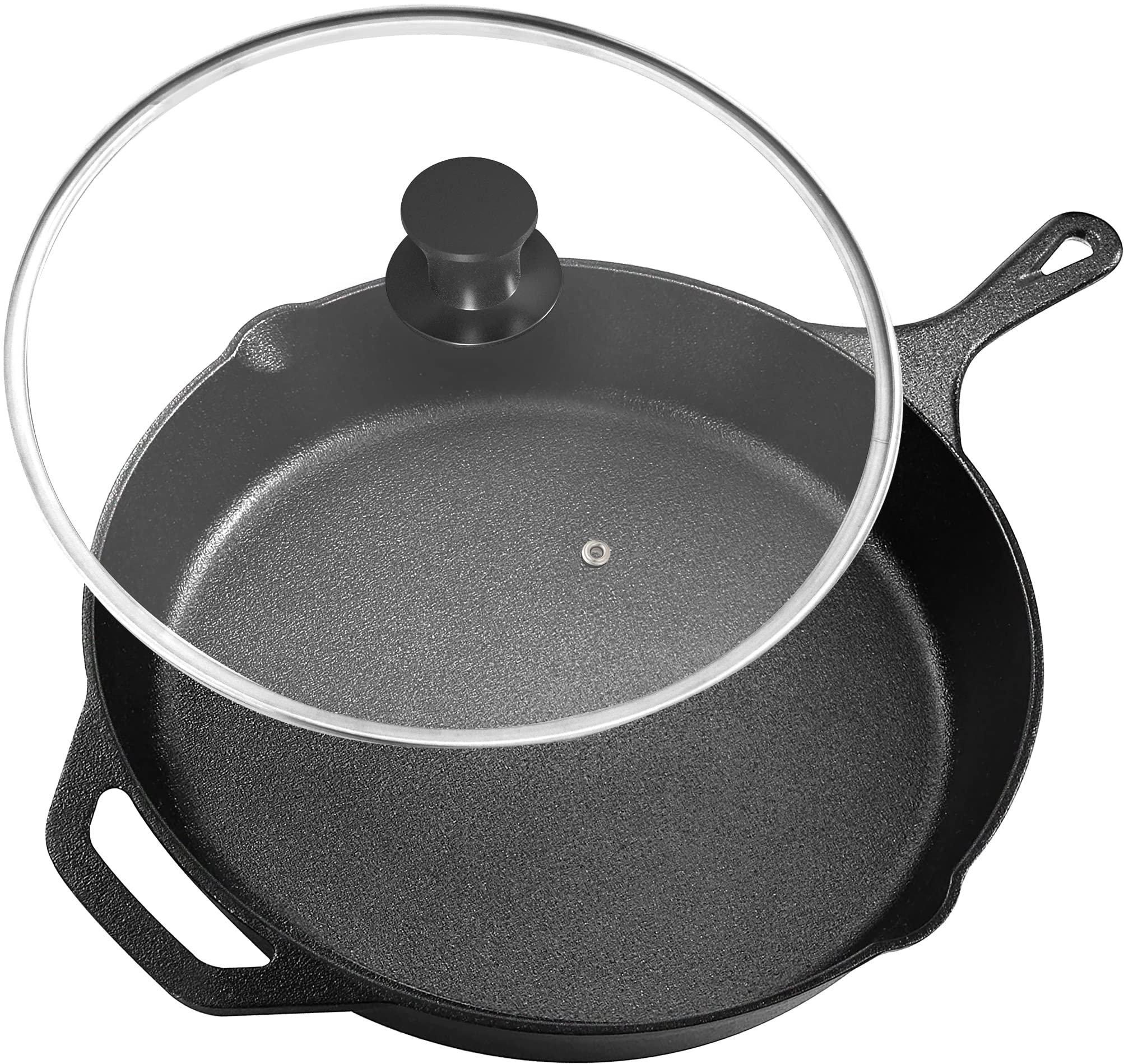 Utopia Kitchen Pre-Seasoned Cast Iron Skillet With Lid - 12 Inch Nonstick Frying Pan - Safe Indoor & Outdoor Grill Cookware